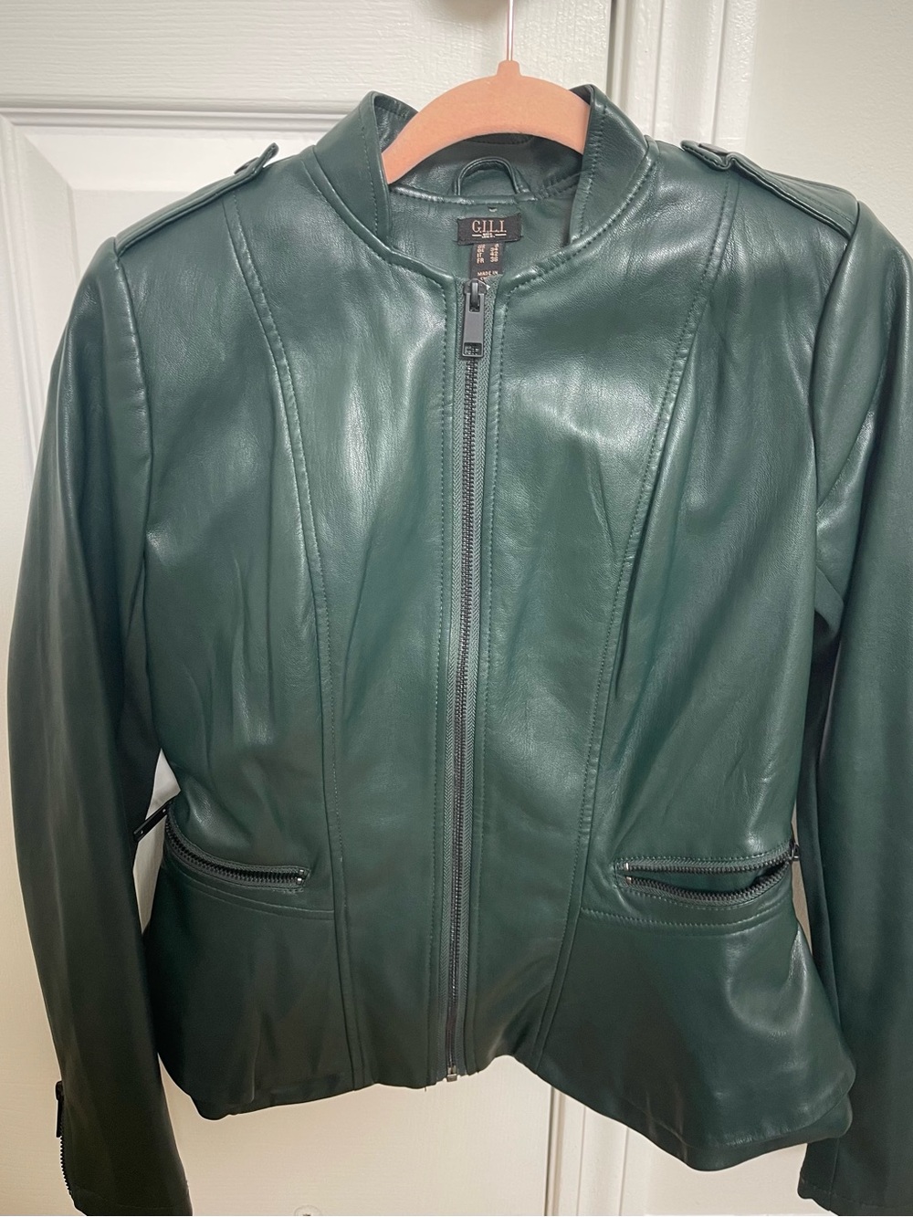 Love Dark Green Faux Leather Jacket